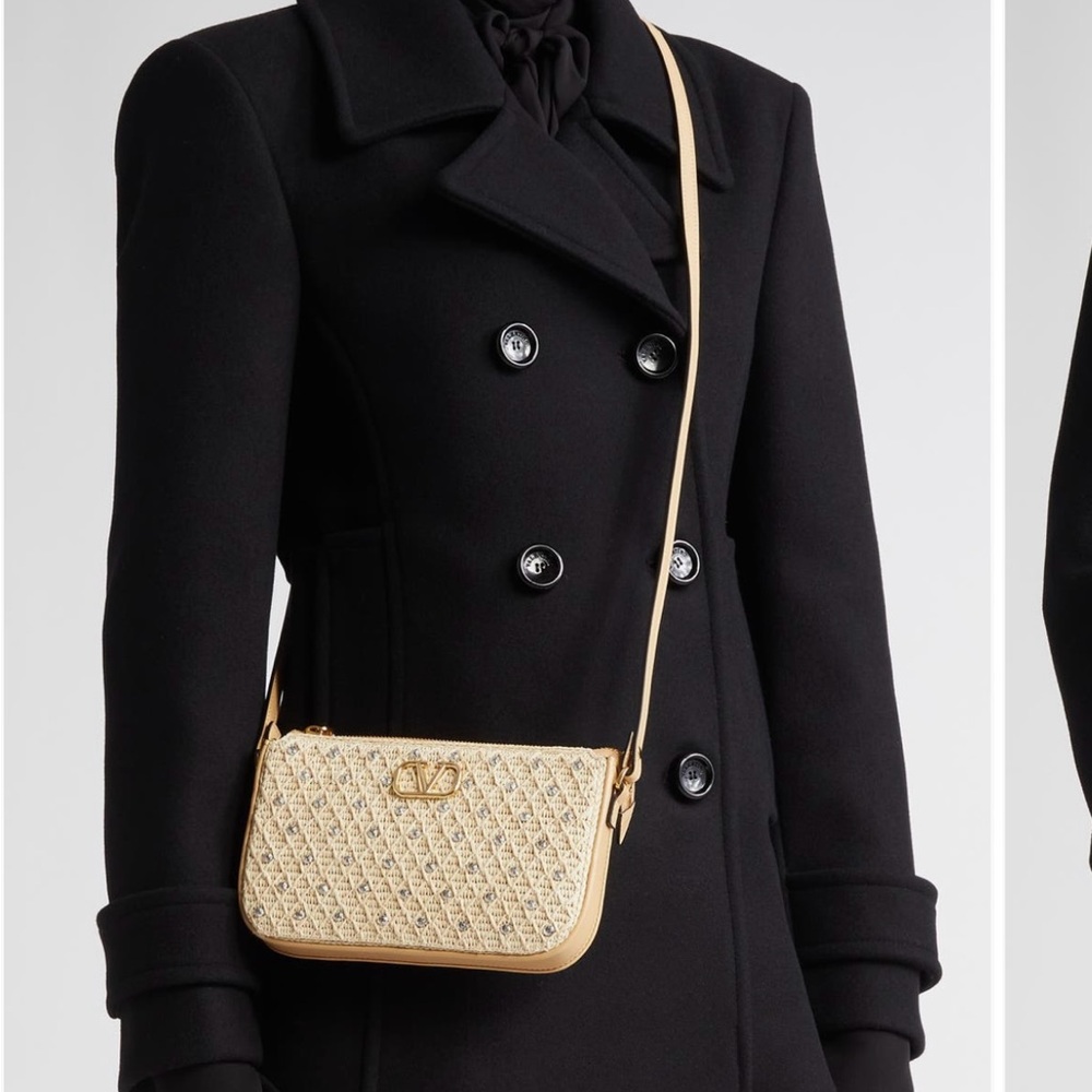 Valentino Beige Crossbody Bag Vlogo embellished faux raffia - Picture 2 of 16